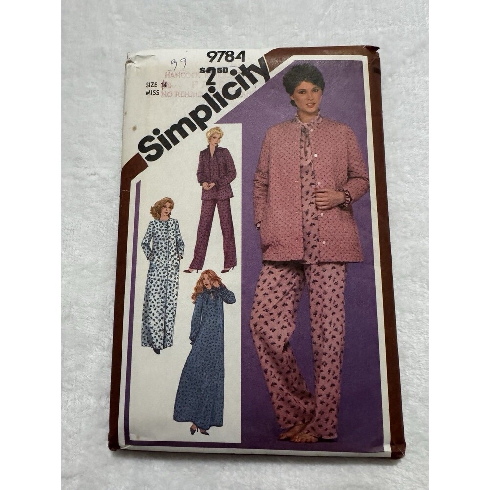 9784 Simplicity Vintage Sewing Pattern Misses 1980s Sz 14 Robe Nightgown Pajamas